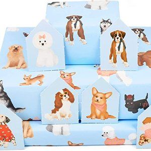 Central 23 - Blue Wrapping Paper Sheets - Puppy Dogs - 6 Wrap Sheets & 6 tags